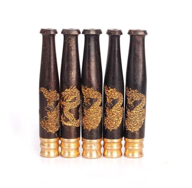 Vendita all'ingrosso di raccordi portasigarette in legno per bocchino filtrante con tirante a forma di drago intagliato in ebano