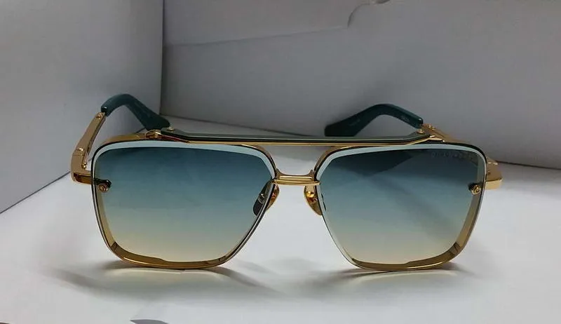 Sommarpilot Square Solglasögon 121 Guld/ blå grön lutningslins 62mm Solglasögon Mens Shades Eyewear With Box With Box