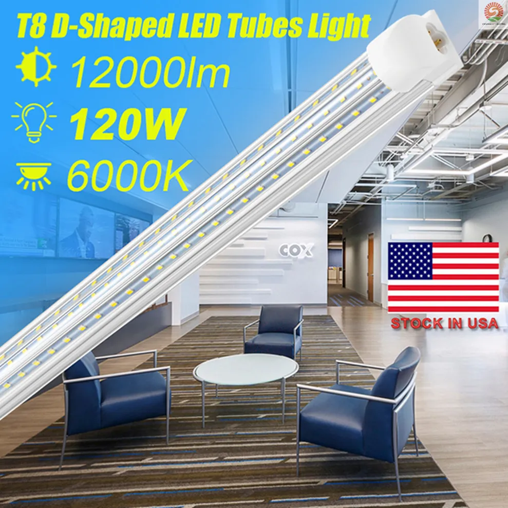 Sunway-usa, D-vormige 4ft 8ft 120W koelere deur LED-buizen T8 Geïntegreerde LED-buizen Dubbele zijden LED-Lichten Fixature Bouillon in de VS, 20 stks