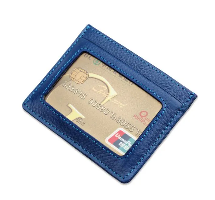 5pcs mélange couleur portefeuille de blocage de poche avant en cuir authentique, support de carte de crédit avec fenêtre d'identification