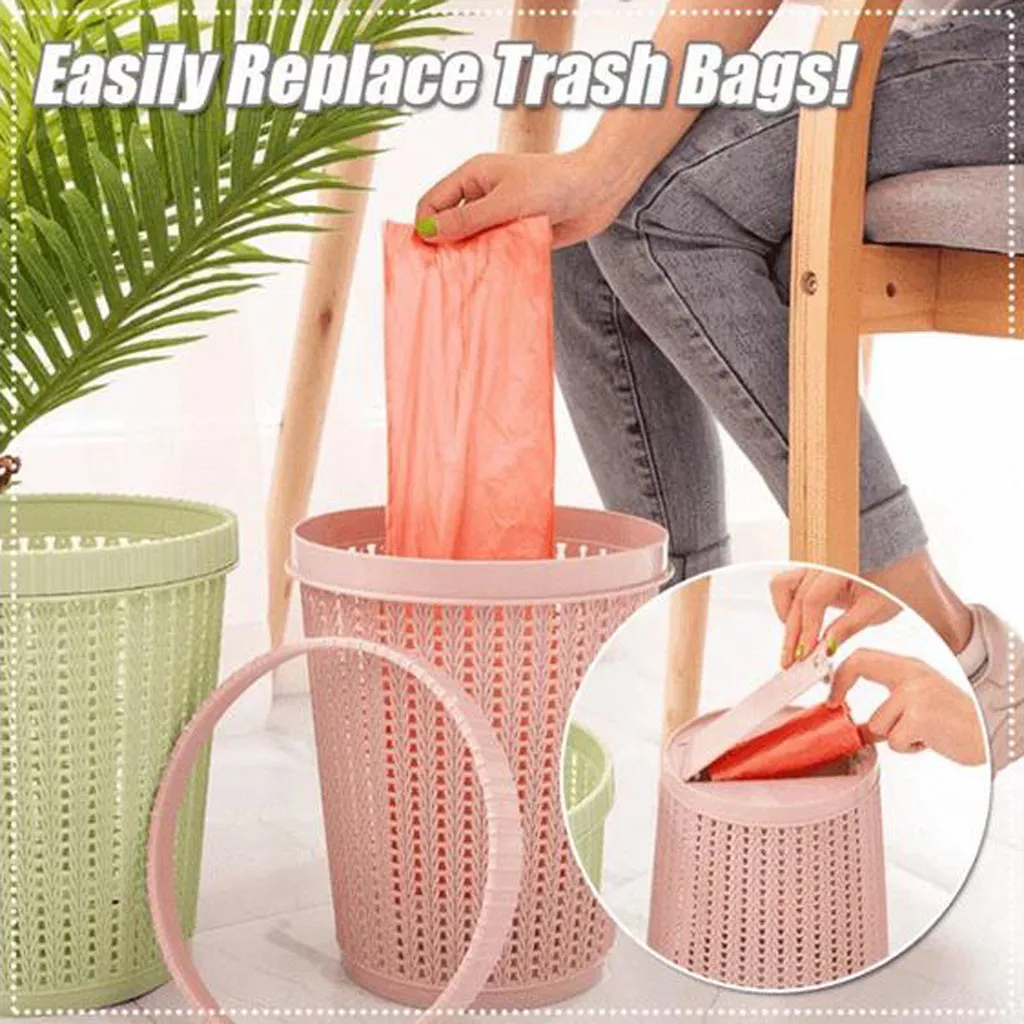 Rattan Styled Trash Can med Självbyte Skräpväska Förvaring Köksavfall Skräp Skräp Bin Skräpburk för badrum Toalett