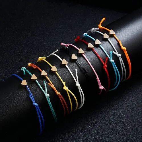 20pcs/lot Lucky gold Heart Bracelet For Women Children Red Leather String Adjustable Bracelet DIY Jewelry