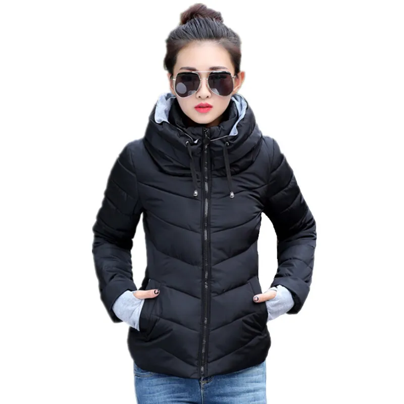 2018 Winter Jacket women Plus Size Womens Parkas Thicken Outerwear solid hooded Coats Short Female Slim Cotton padded basic tops