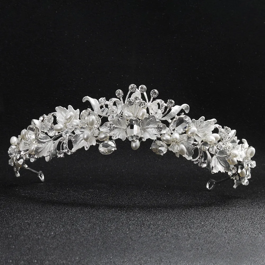 Evening Party Tillbehör Märke Silver Handgjorda Ny Bridal Bröllopskristall Rhinestone Hair Headband Headpiece Crown Tiara Prom Pageant