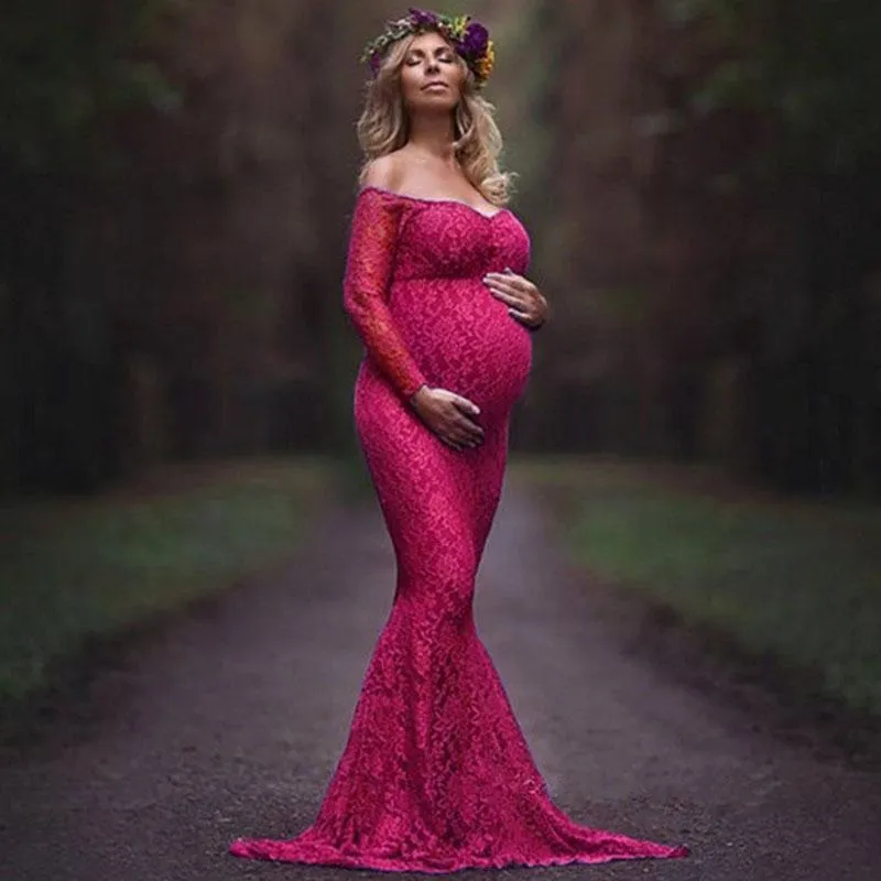Maternity Dress For Photo Maternty Photography Props V-neck Sexy Lace Pregnant Dresses 2022 Women Elegant Long Mermaid Dress
