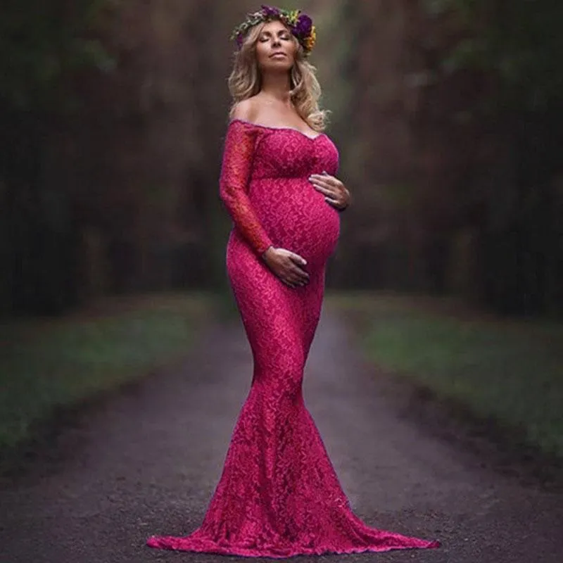 Maternity Dress for Photo Materny Photography Props V-Neck Sexig Lace Gravid Klänningar 2022 Kvinnor Elegant Lång Mermaid Dress