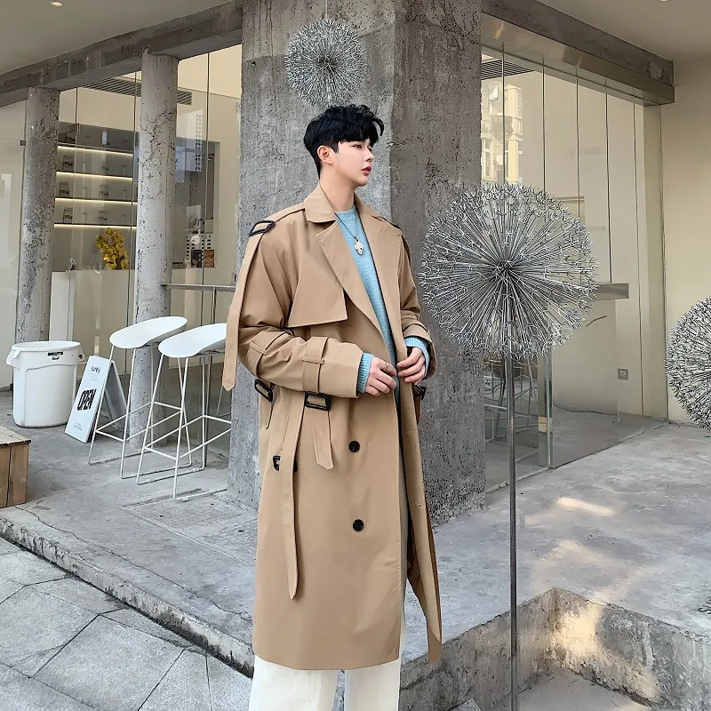 Men s Trench Coats Male Loose Long Jacket Overcoat Windbreaker Men Japan Style Streetwear Vintage Fashion Casual Khaki Coat Outerwear