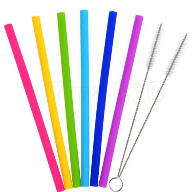 Hem Silikon Dricker Straws Återanvändbara flexibla sugrör med rengöringsborstar Bar Party Straws Ställer 8PC / Set 6067