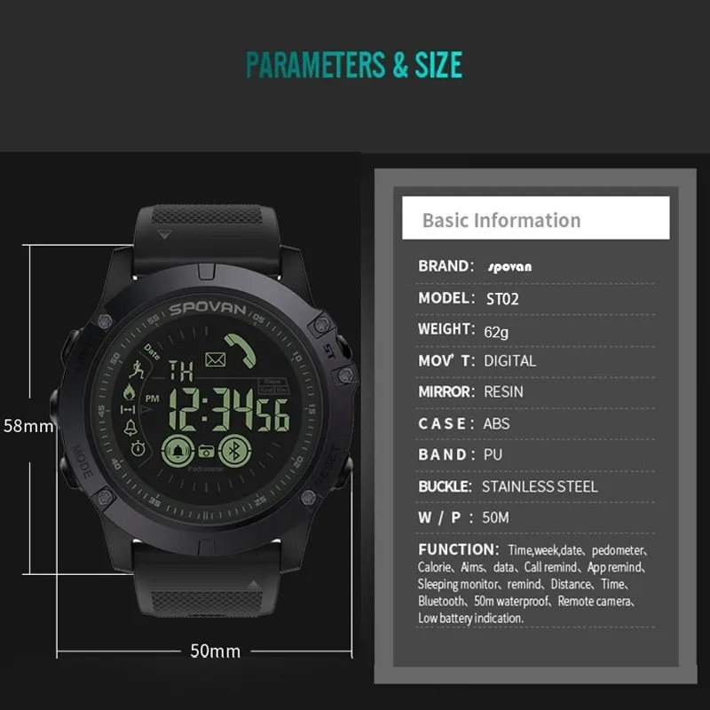 Spovan Mens Waterproof Digital Sport Watch With Smart Barometer