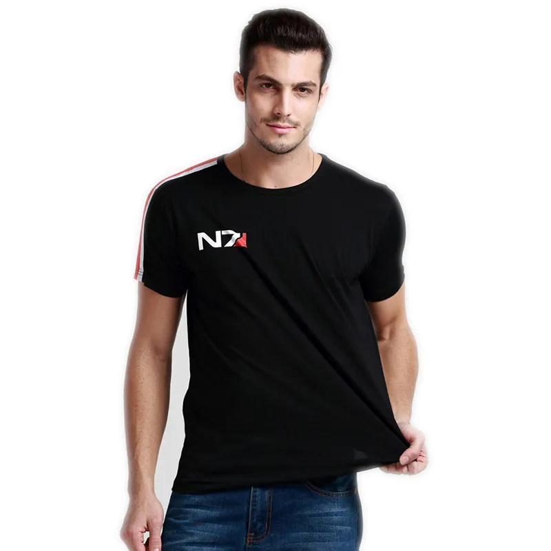 N7 Mass Effect 3 футболки Мужчины системы Alliance Военная эмблема игра Tee футболка хлопчатобумажные люди бесплатная доставка оптом y19060601