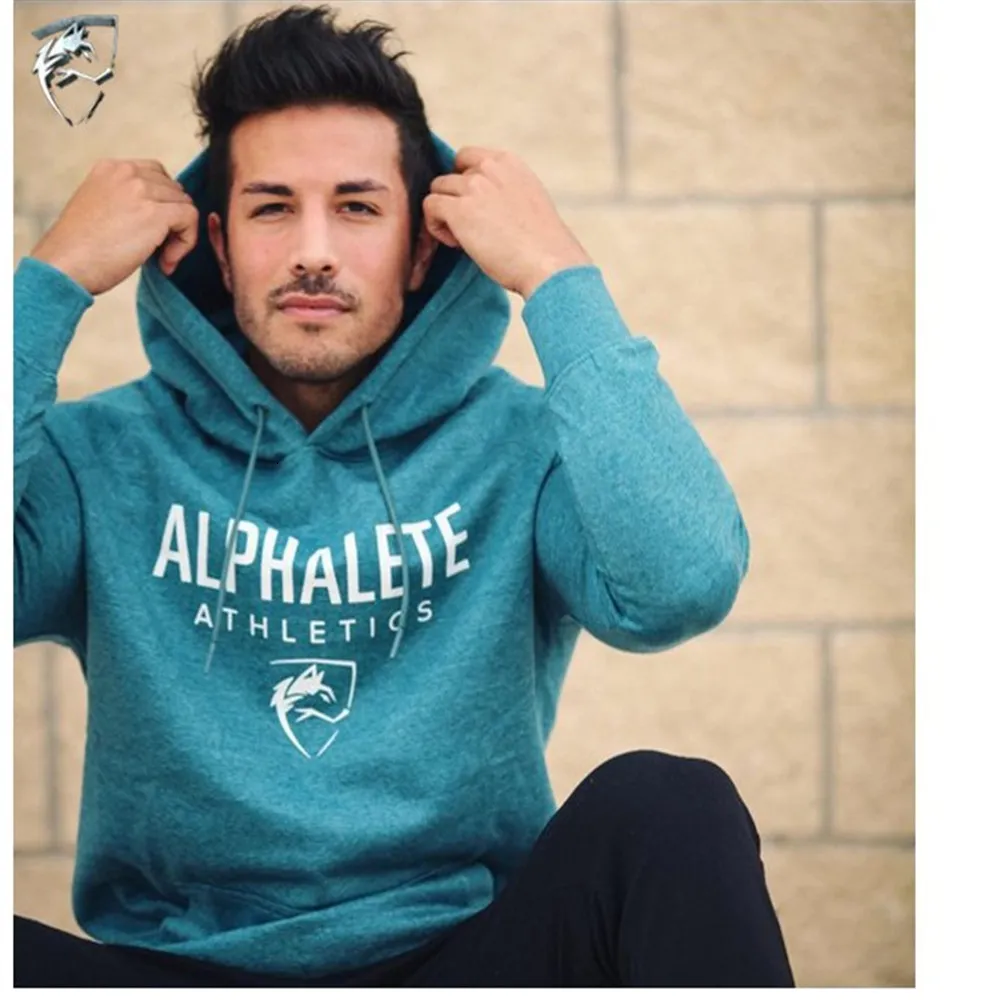 Alphalete Men Gyms Hoodies Gyms Fitness Bodybuilding Sweatshirt Pullover Sportswear男性トレーニングフード付きジャケット服v191028