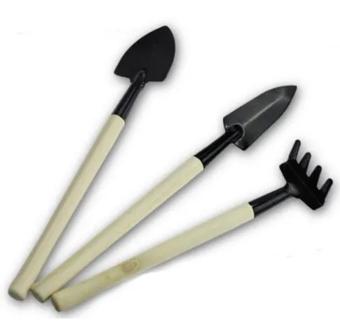 3 stks / set Mini Garden Hand Tool Kit Plant Tuinieren Schop Spade Rake Troffel Houten Handvat Metal Head Gardener