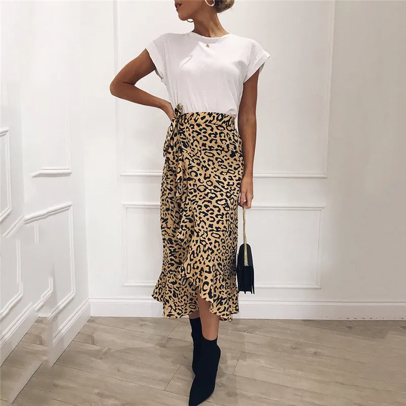 Satin Skirt Lipsy Leopard Wrap Midi Skirt Ruffle Skirt Leopard