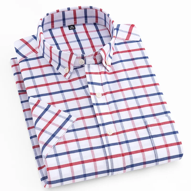 Camisas de vestir de manga corta de ajuste estándar para hombres de moda Bolsillo en el pecho con parche Verano Casual Sólido / a cuadros / a rayas Camisa con cuello abotonado