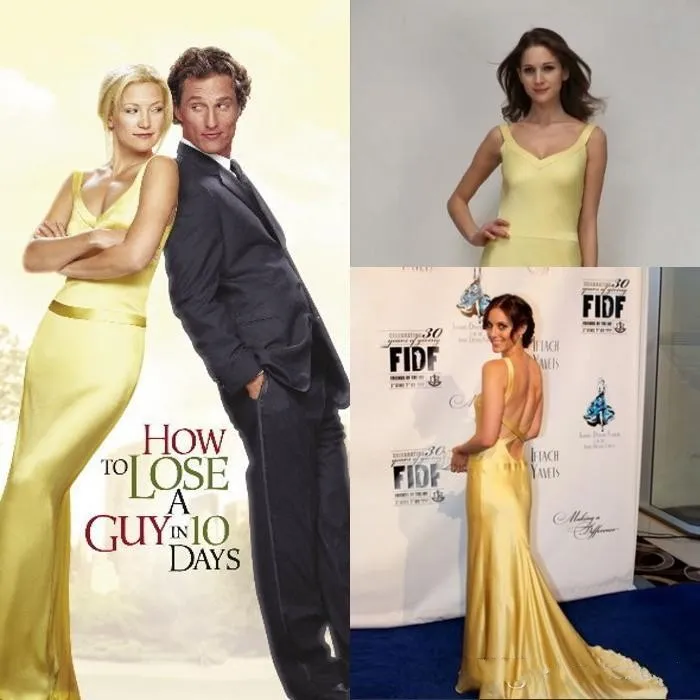 Vestidos de noche de celebridades de oro amarillo de Kate Hudson en Cómo perder a un chico en 10 días en las películas Vestidos de fiesta de celebridades2049