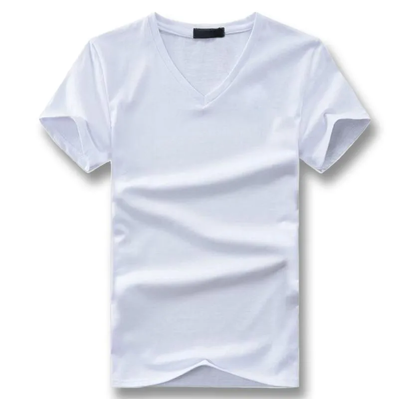 V-Neck Poliester Mężczyźni T Koszulki Tees Camiseta Masculina Mężczyzna Casual Fashion Slim Letni Letni Krótki Rękaw V Neck T Koszulki Hombre Trend