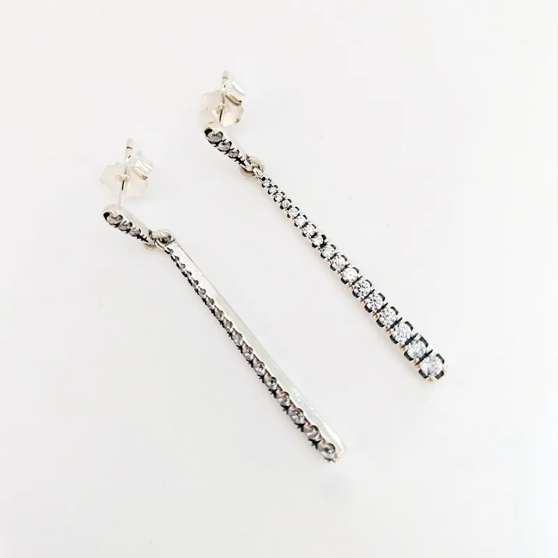 Wholesale- Long CZ Diamond Stud Earrings for Pandora 925 Sterling Silver with original box of high quality tassel ladies earrings