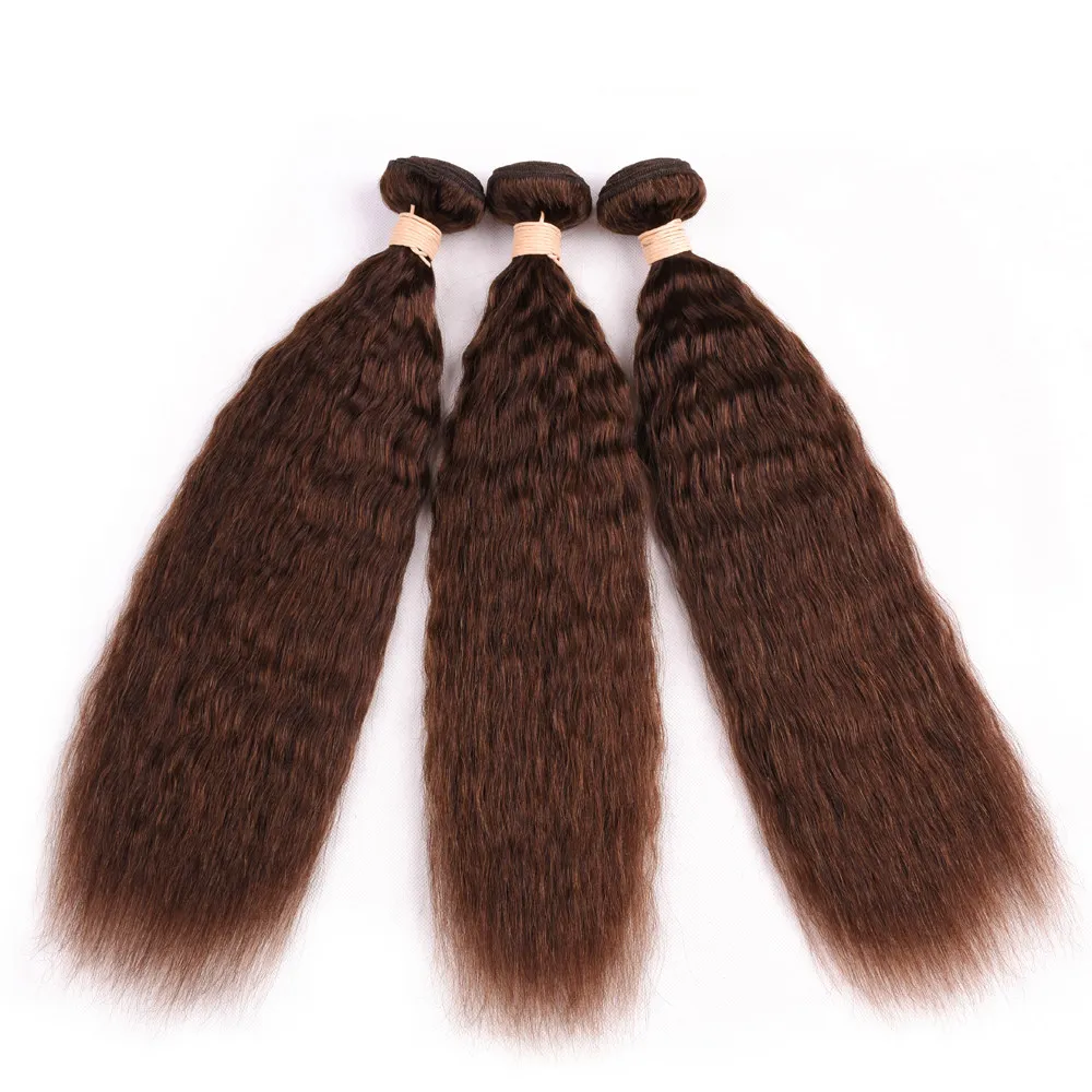 # 4 Medium brun malaysisk kinky rakt mänskligt hår 3 buntar 300gram choklad brun grova yaki mänskligt hår väv vävtillägg 10-30 "