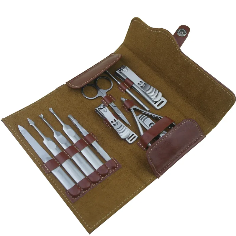 11 in1 Luxury manicure set nail kit stainless steel nail tools with Nail Clipper PU Leather Case for Men Lady Girl as gift