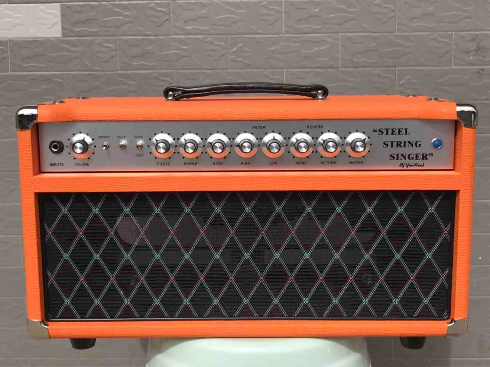 Custom Tube Guitar Amp Head Tone SSS50 Steel String Singer Valve Amplificatore per chitarra cablato a mano in giallo Personalizza il frontalino