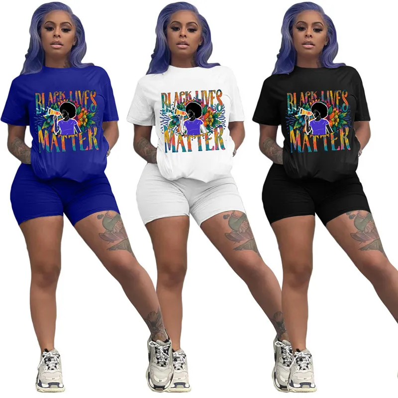 Vrouwen Shorts Trainingspak Black Lives Matter Brief Mode Twee Stuk Set Zomer Korte Mouw T-shirt + Shorts Outfits Sportswear Pak S-2XL