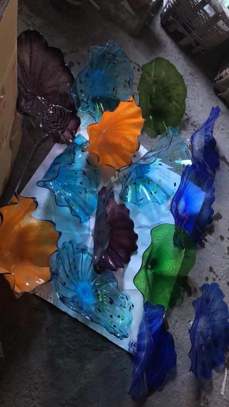 Multi Color Decorative Blown Glass Plate Bulk Decorative Clear Glass