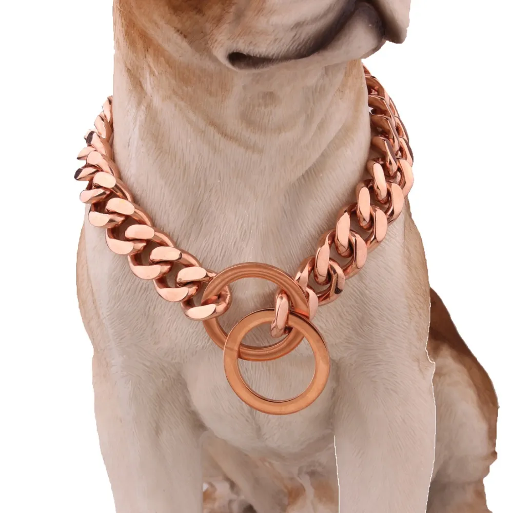 betty 15mm 1230 pollici tono oro rosa doppio cordolo cuban pet link collare a catena per cani in acciaio inossidabile collane per animali domestici