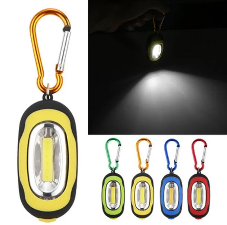 mini Keychain keyring COB flashlight lights outdoor portable climbing carabiner hook torch lamp 3 mode emergency EDC tool with battery