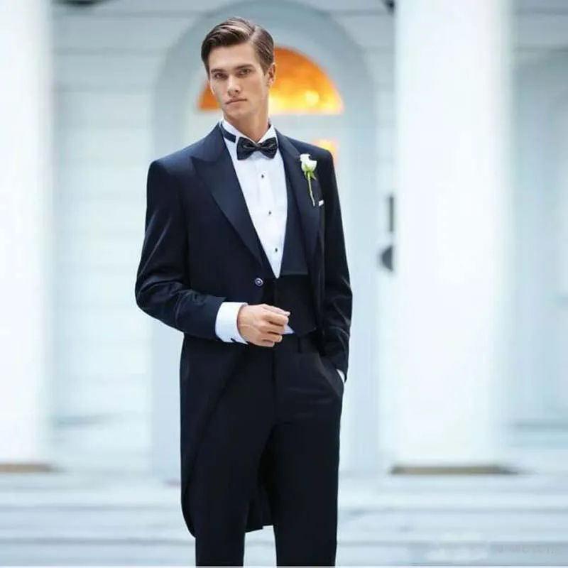 2019 plus récent noir hommes matin costume à revers un bouton Slim Fit homme formel Tailcoats pour mariage sur mesure deux pièces costumes