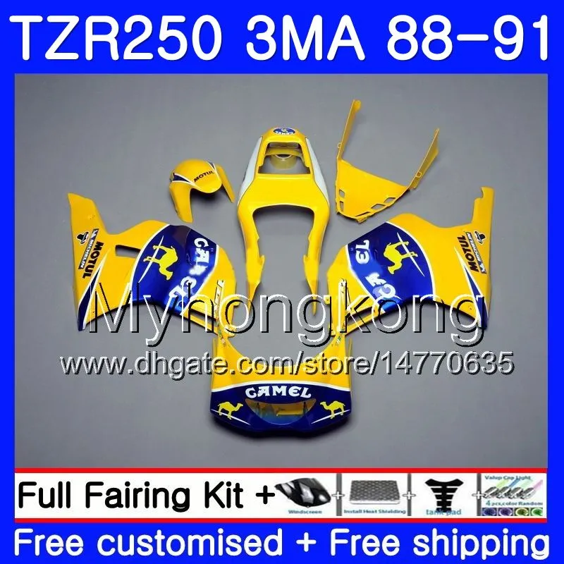 Corps pour YAMAHA TZR250RR RS RR YPVS TZR250 88 89 90 91 244HM.7 TZR-250 CAMEL bleu jaune TZR250 3MA TZR 250 1988 1989 1990 1991 Kit de carénage