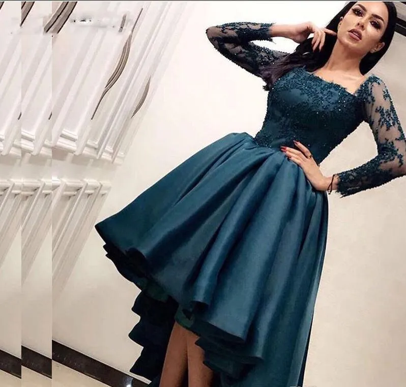 Arabic Dubai High Low Prom Dresses 2019 Yousef Aljasmi Long Sleeve Lace Appliques Formal Party Evening Dress Saudi Arabia Pageant Gowns
