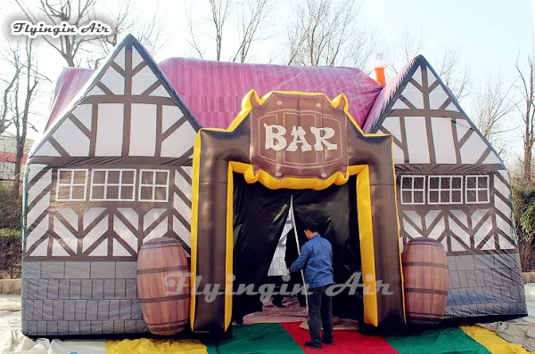 Customized Inflatable Public House 8m Long Blow Up Pub Tent Airblown Bar Cottage For Outdoor Party Event