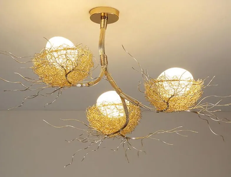 Creative Birds Nest Restaurant Pendant Lights Golden Art Bird Modern Pendant Lamp Simple Bar Dining Bedroom Hanging lighing LLFA