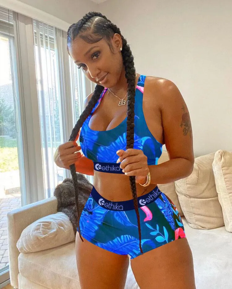 Women Ethika Underwear Swimwear Sexy Tie Up Bra +Shorts Half Length Pants  Tracksuit Patchwork Shark Camo Striped Swimsuit Bikini From Wu6709, $9.35