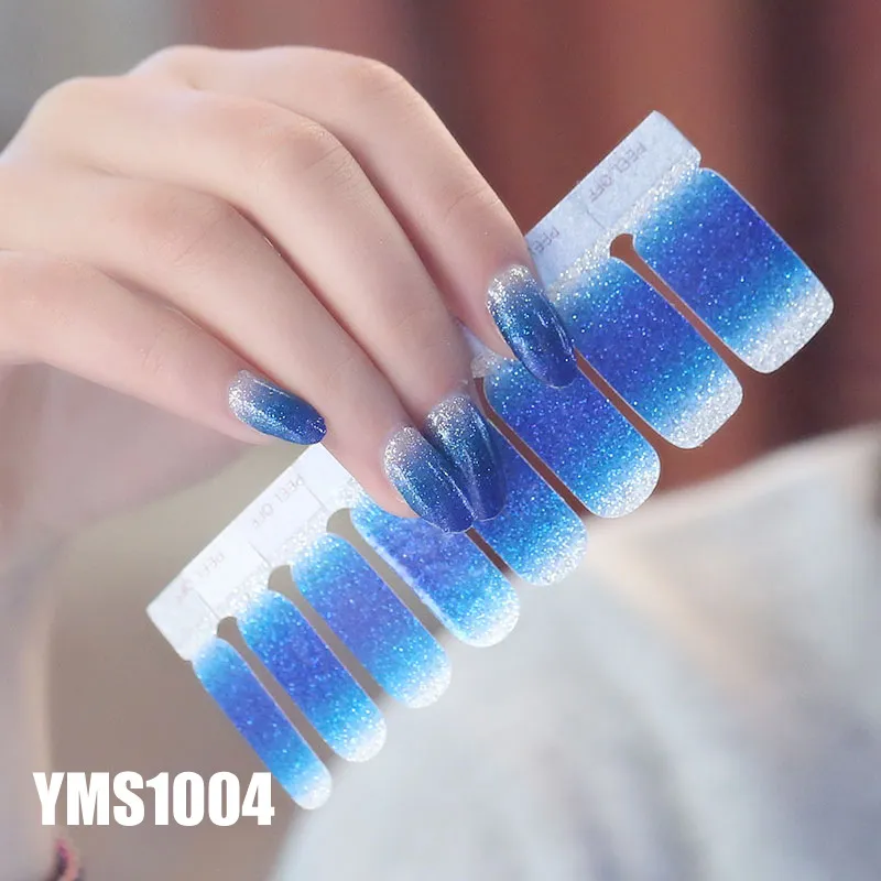 NAS001 16pcs Nail Stickers Set Mixed Glitter Powder Gradient Color Sexy Girl Nail Art Polish Sticker DIY for toe tips and finger tips