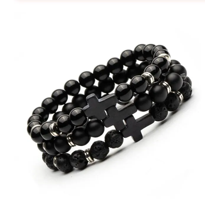 3 estilos 8mm preto pedra de lava pérola pulseira cruz difusor de óleo essencial pulseira para mulheres homens jóias