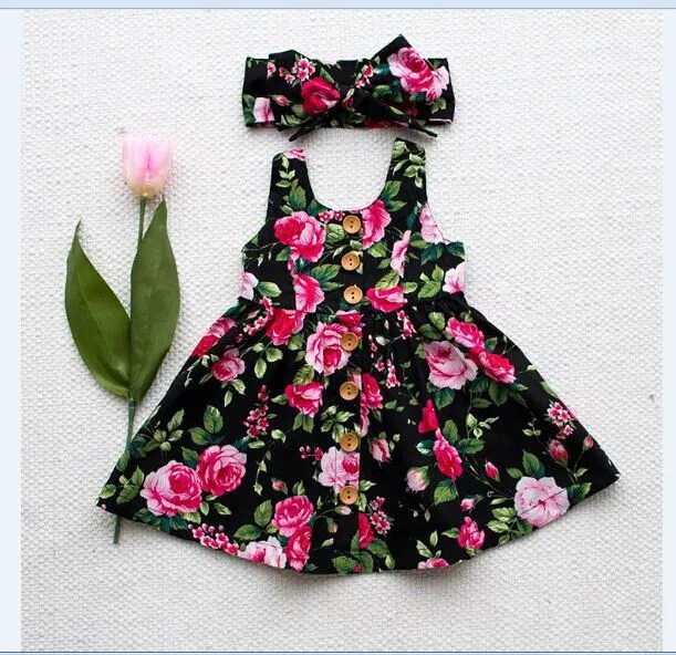 2019 herfst mouwloze meisjes jurk baby meisje kleding knop floral jurk bruiloft pageant formele jurken sundress kleding