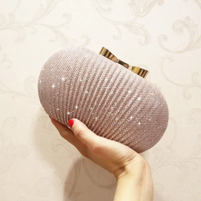 Sparkly Champagne Bridal Hand Bags Solid Shell Clutches For Wedding Jewelry Four Colors Prom Evening Party Shoulder Bag