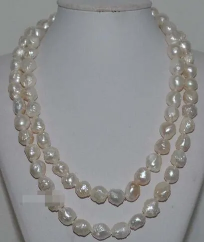 Natural rare white 10 * 12mm baroque waxberry pearl necklace 48 "