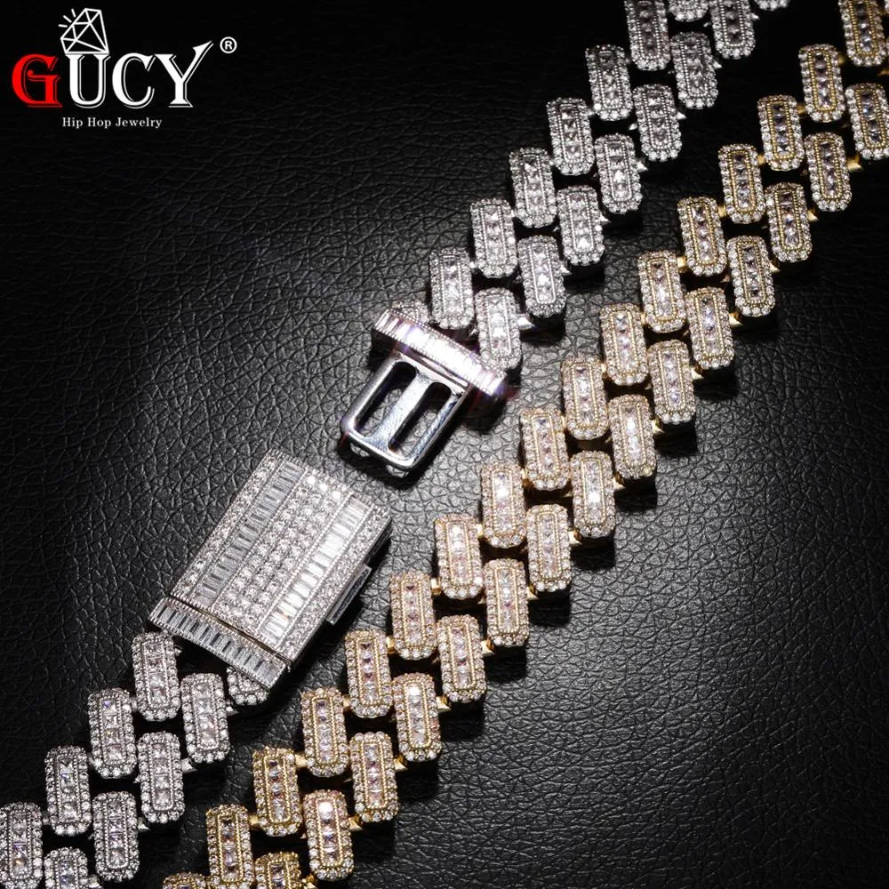 GUCY20mm Miami Prong Set Cuban Chains Necklace For Men Gold Silver Color Hip Hop Iced Out Paved Bling CZ Rapper Necklace Jewelry