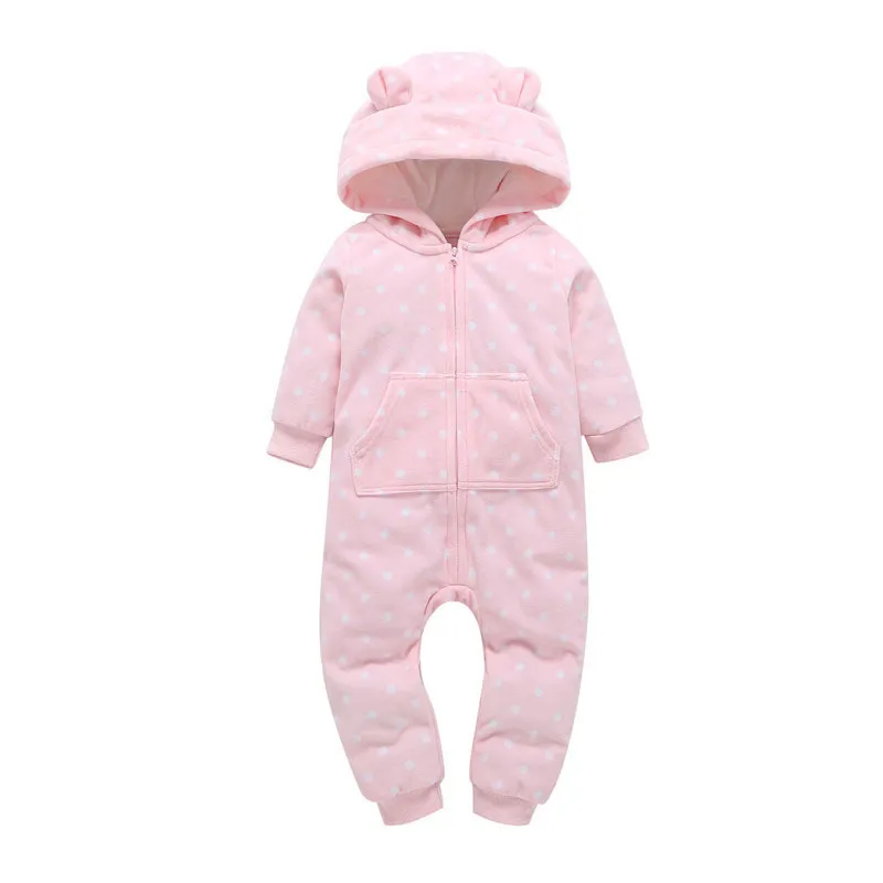 Baby girl Rompers Winter Thick Warm Baby boy Clothing Long Sleeve Hooded Jumpsuit Kids Newborn Outwear for 0-24m pink