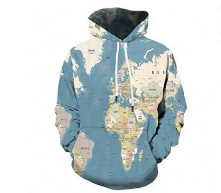 Moda estilo ocidental Mapa Impressão Digital Casual Sports Hoodie Homens Jovens Mulheres Designer Hoodies Moda Hipster Hoodies