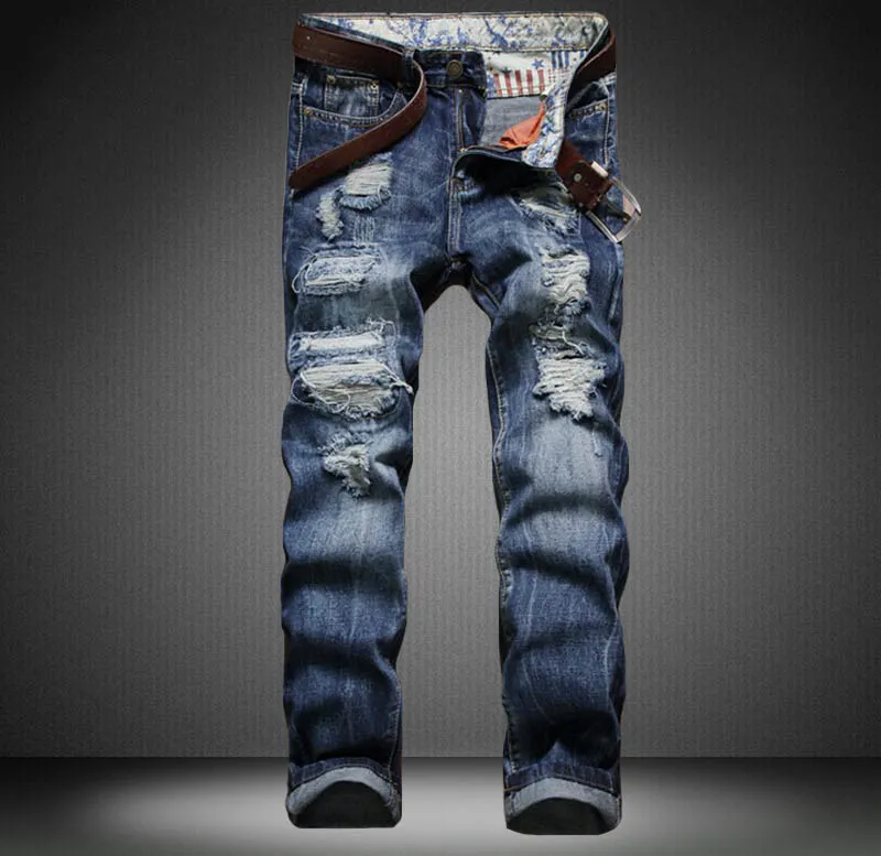 Men Jeans Ripped Elastic Jeans Rap Ripped Denim Harajuku Moto Biker Overalls Slim Hip Hop Loose Baggy Hip Hop Mens 312