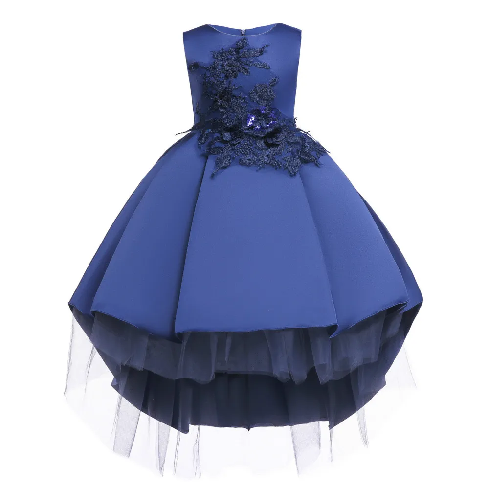 Élégant Fleur Filles Robes Enfants Appliqued Tulle Communion Cérémonie De Mariage Demoiselle D'honneur D'anniversaire Cocktail Soirée De Bal Robe De Bal