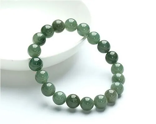 Free Shipping 10mm Perfect Chinese 100% A Grade Natural Jade/ Jadeite Bean Beads Bracelet