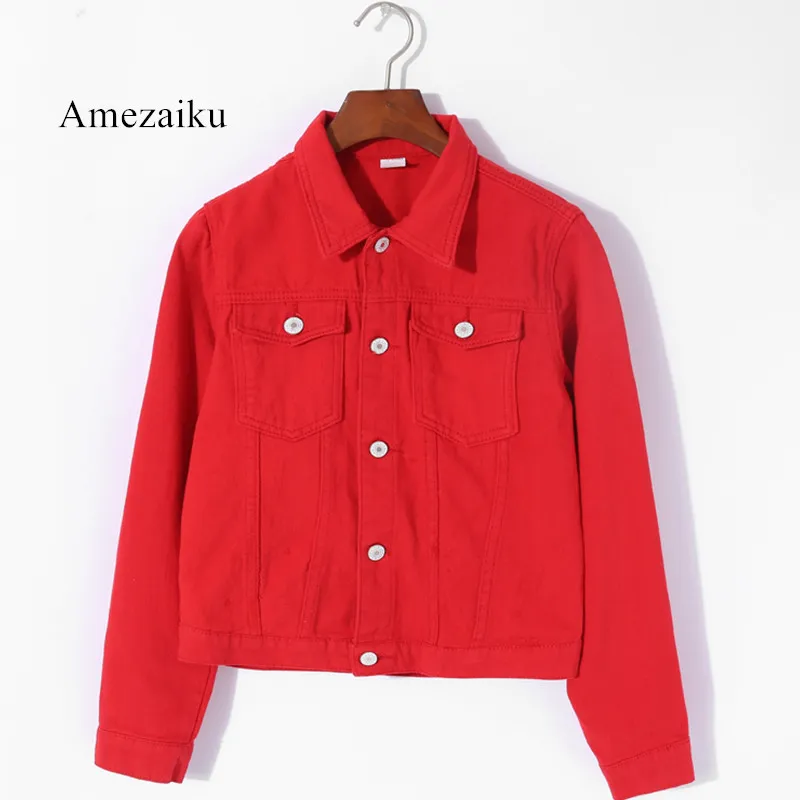 BASIC ROATS SOMMER Autumn Women Red Pink Black Denim Jacket Female Jeans Coat Casual Girls Outwear Laides C19041901