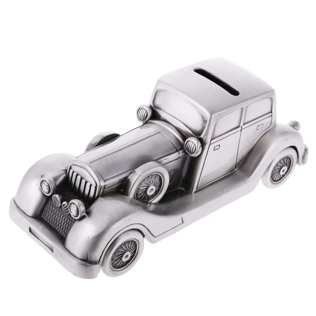 Vintage Alloy Metal Car Money Box Piggy Bank High Quality Pewter Finish Coin Penny Saving Pot Crafts Gifts for Boy Kids