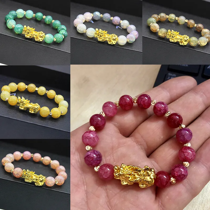 Strands Natural Stone Agate Beads Bracelet Chinese Pixiu Lucky Brave Troops Charms Feng Shui Jewelry for Women