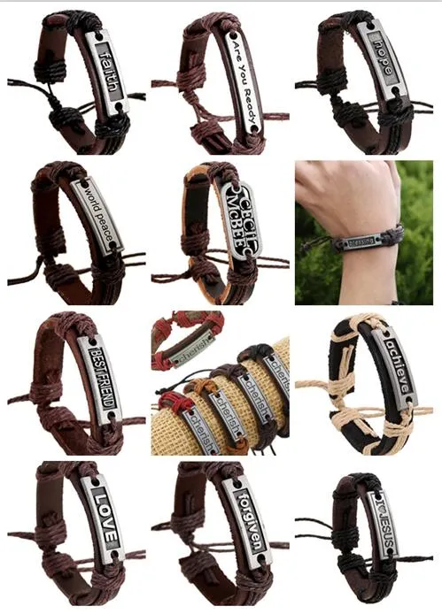 Adjustable Genuine Leather Mens Leather Bracelet For Men And Women Love Silence Believe And Praise With Faith Hope Worid Or Peace Rope From Charm girls 0.64 DHgate.Com