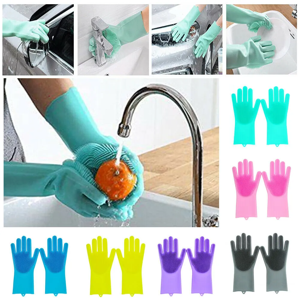 Перчатки для мытья посуды для мытья посуды Силиконовые чистящие перчатки с кистями Кухня бытовые резиновые губки перчатки для мытья
